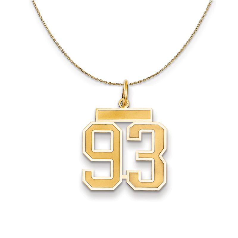 14k Yellow Gold, Jersey, Med Number 93 Necklace - 18 Inch